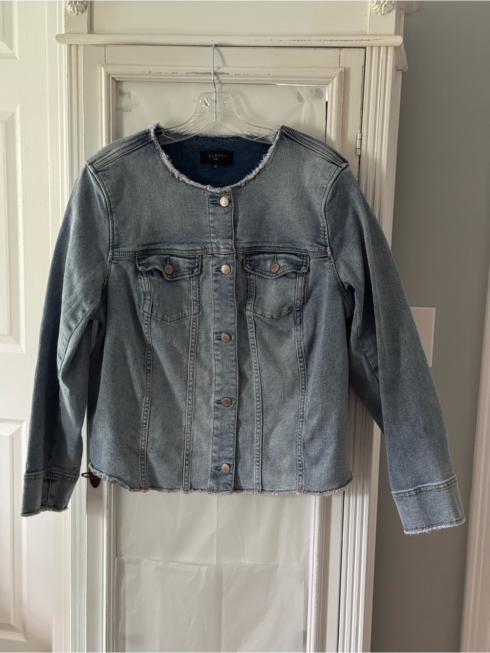 Talbots Light Blue Frayed-Trim Denim Jacket Size 1X